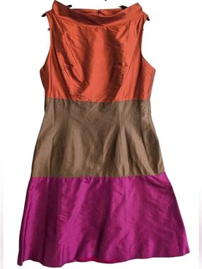 B Michael America Red Collection Shiny Silk Tri tone Sleeveless A-line Dress